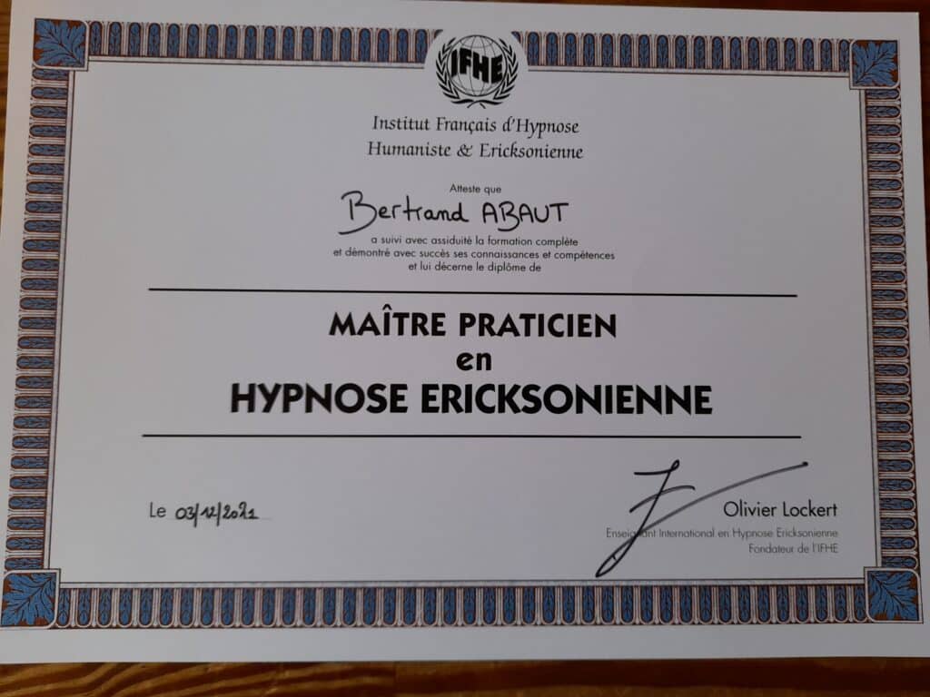 ABAUT Bertrand diplome Maitre Praticien Hypnose Ericsonienne