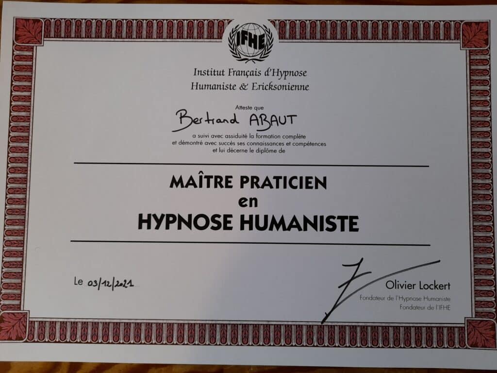 ABAUT Bertrand diplome Maitre Praticien Hypnose Humaniste